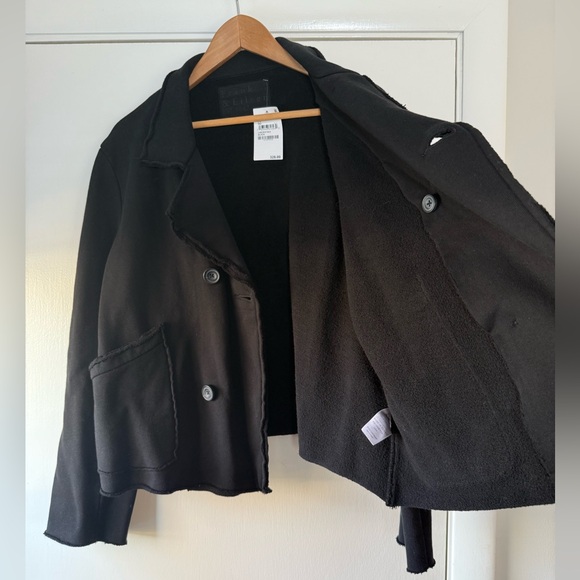 New! Frank & Eileen Mini Belfast Knit Sweatshirt Blazer Jacket Solid Black Large - Picture 7 of 11